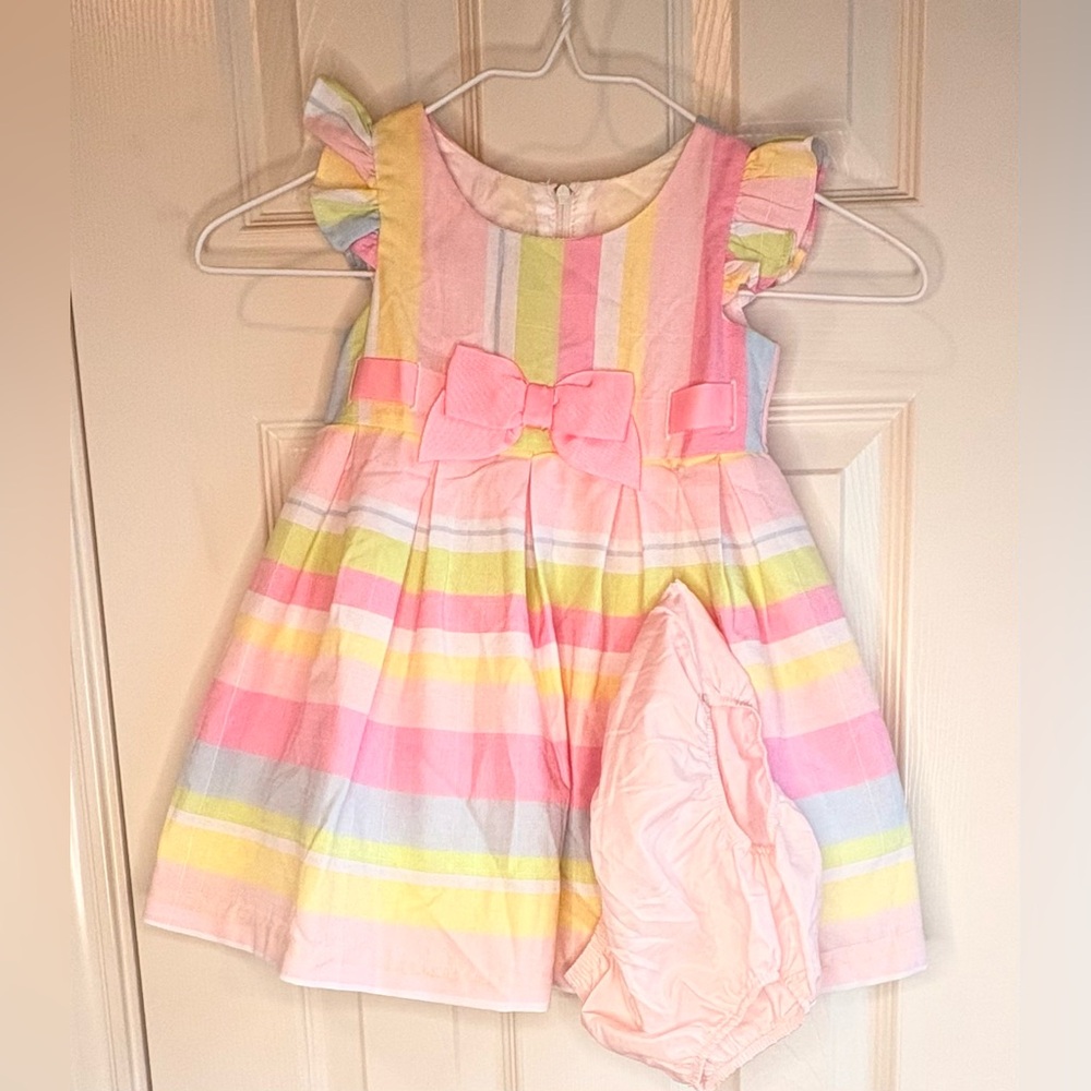 Bonnie Baby Pastel Striped Dress with Waist Bow